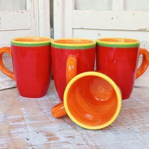 Dansk Caribe Aruba Red Orange Green Yellow Coffee Mugs Cups Set Of 4 Y2K Vintage